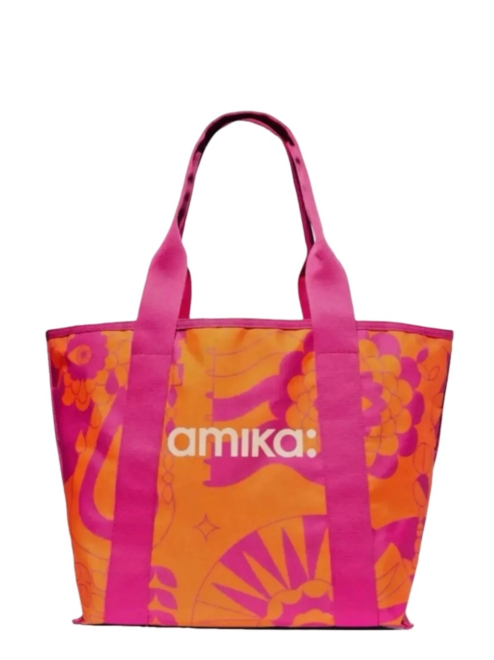 NEW sealed Amika Pink & Orange Signature Logo XL Travel Tote Bag